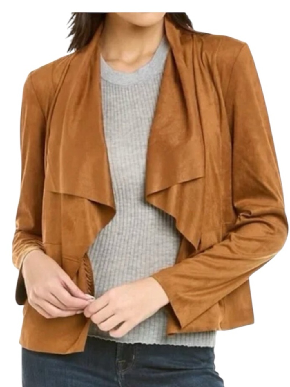Bagatelle Faux-Suede Open Drape-Front Jacket Size 3x Brown Fall fashion